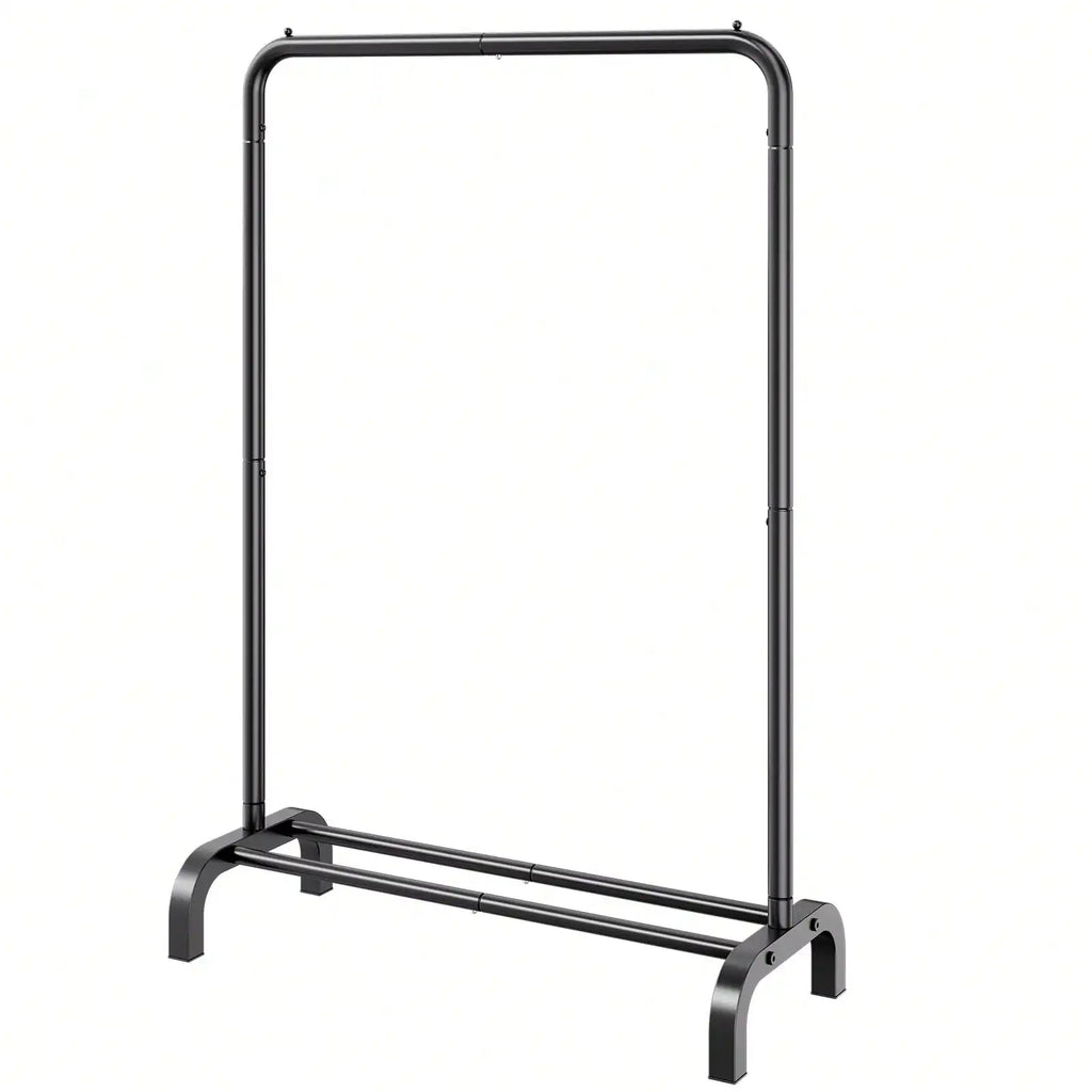 Modern Matte Black Freestanding Clothing Rack with Integrated Shoe & Storage Shelf