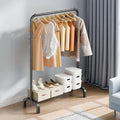 Modern Matte Black Freestanding Clothing Rack with Integrated Shoe & Storage Shelf