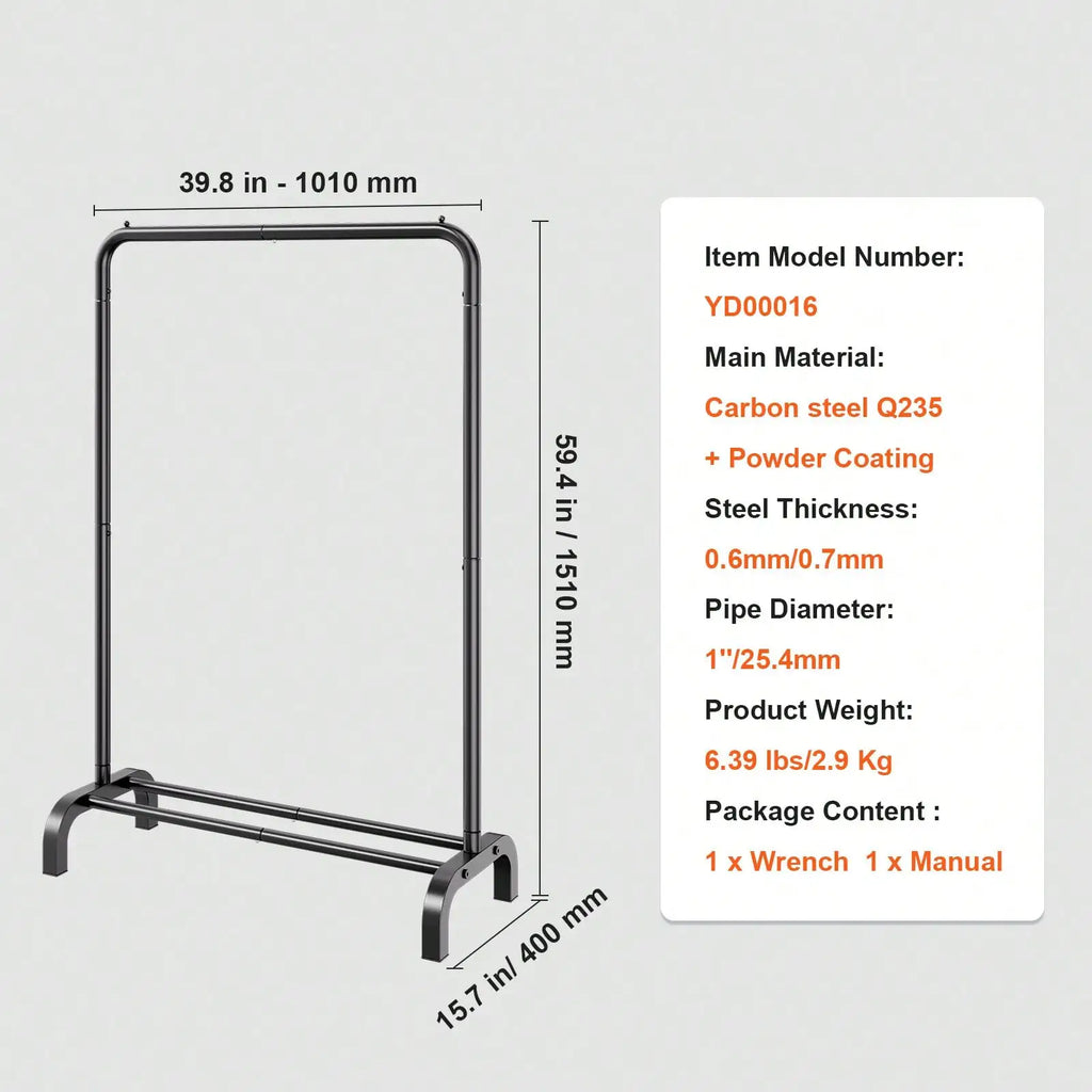Modern Matte Black Freestanding Clothing Rack with Integrated Shoe & Storage Shelf